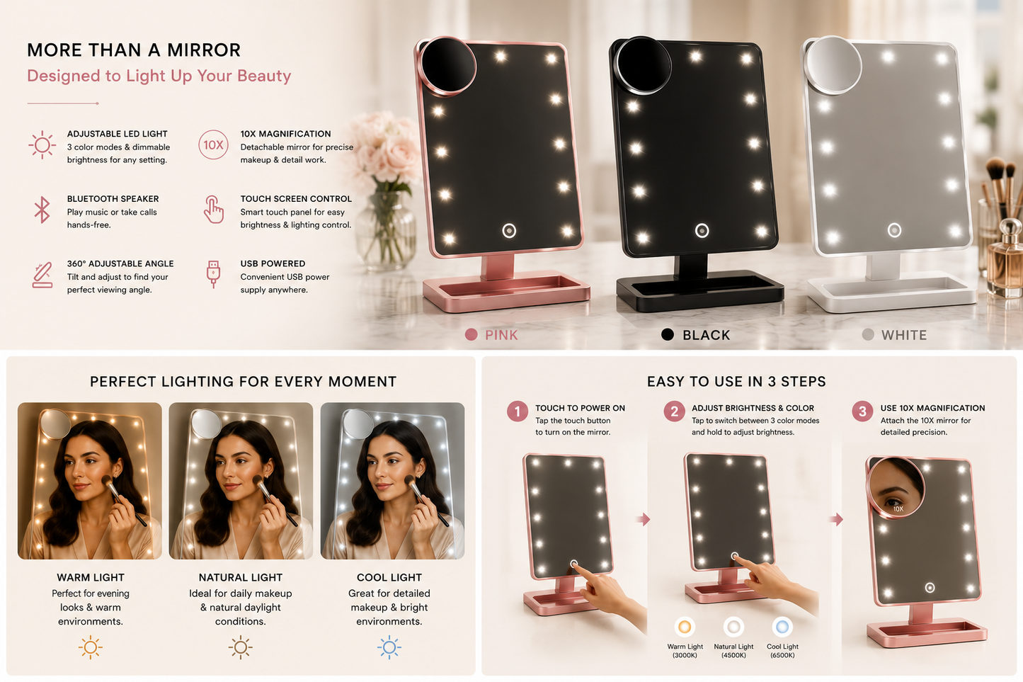 GlowMirror™ - Touch Screen LED Vanity Mirror