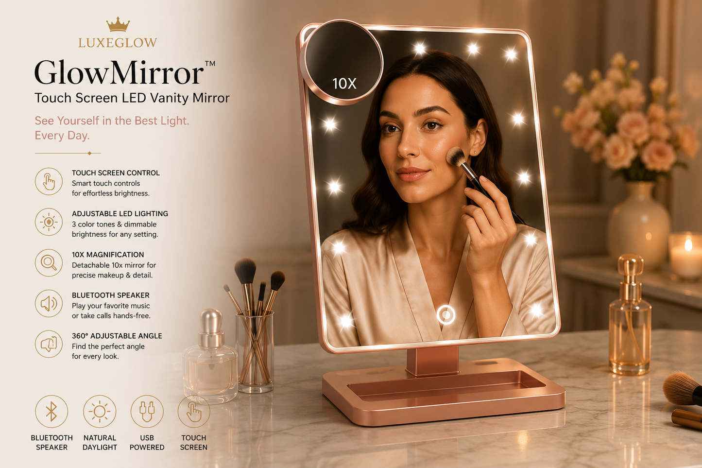 GlowMirror™ - Touch Screen LED Vanity Mirror